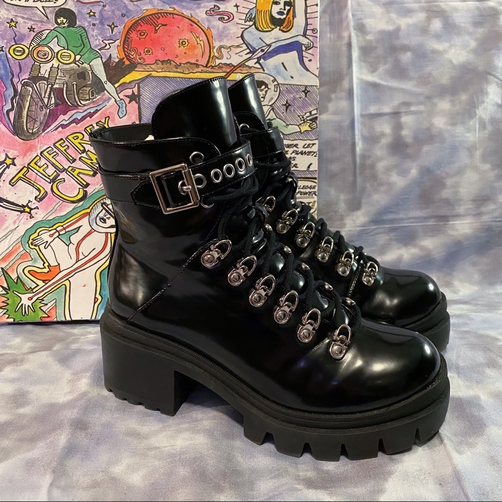 JEFFREY CAMPBELL czech black leather combat boots